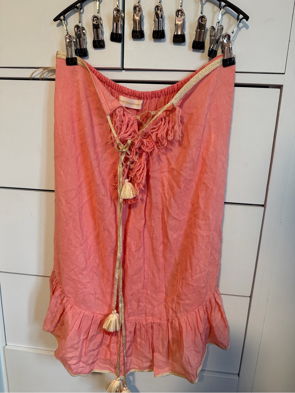 Coral Midi Ruffle Skirt with Tassel Tie
